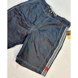 Vintage 90s NWT Nylon Men's Black Board Shorts Size 36 Construction Swim Trunks